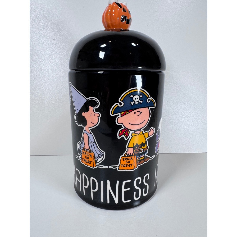 Peanuts Halloween Canister Snoopy Charlie Brown Black NWT Candy Cookie Jar Rare
